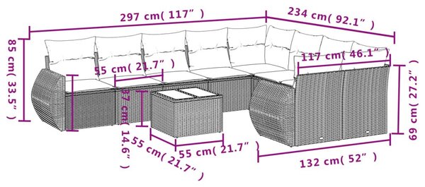 Σαλόνι Κήπου 10 Τεμαχίων Αν. Γκρι Συνθετικό Ρατάν με Μαξιλάρια - Γκρι