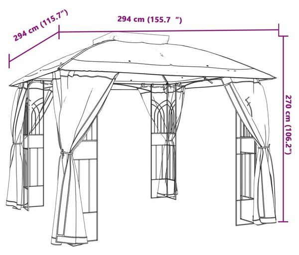 Κιόσκι με Διπλούς Τοίχους/Δίχτυ Κρεμ 2,94x2,94 μ. από Ατσάλι - Κρεμ