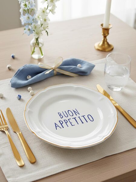 Sinsay - Κεραμικό πιάτο με την επιγραφή Buon Appetito - κιτρινο