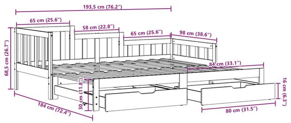 Καναπές Κρεβάτι Συρόμενος Χωρίς Στρώμα 90x190 εκ. & Συρτάρια - Καφέ