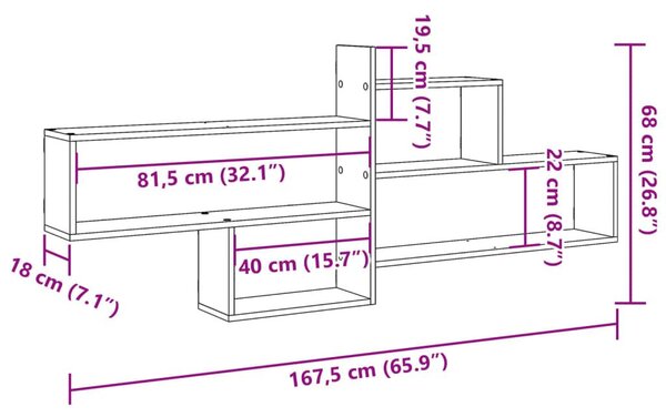 Ραφιέρα Τοίχου Όψη Παλαιού Ξύλου 167,5x18x68 εκ. Μοριοσανίδα - Καφέ