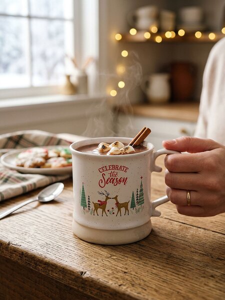 Sinsay - Χριστουγεννιάτικη κούπα με μοτίβο ταράνδων και δέντρων - καφέ