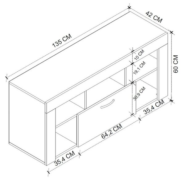 Έπιπλο τηλεόρασης Midili χρώμα sapphire oak - ανθρακί 135x42x60,7εκ