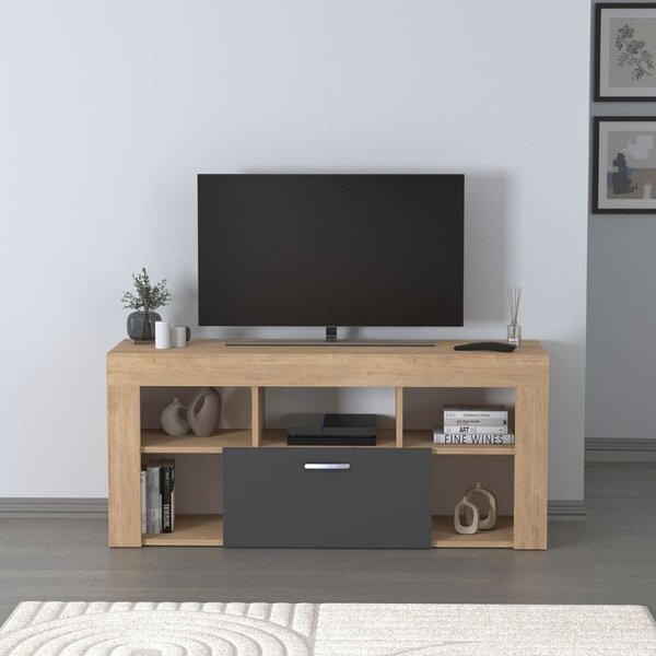 Έπιπλο τηλεόρασης Midili χρώμα sapphire oak - ανθρακί 135x42x60,7εκ