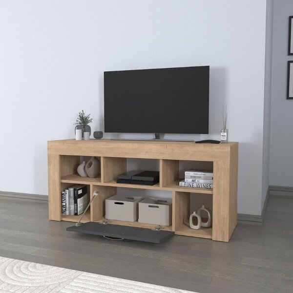 Έπιπλο τηλεόρασης Midili χρώμα sapphire oak - ανθρακί 135x42x60,7εκ