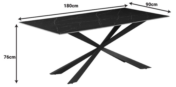 Τραπέζι Cozline Inart μαύρο μαρμάρου sintered stone-πόδι μαύρο μέταλλο 180x90x76εκ