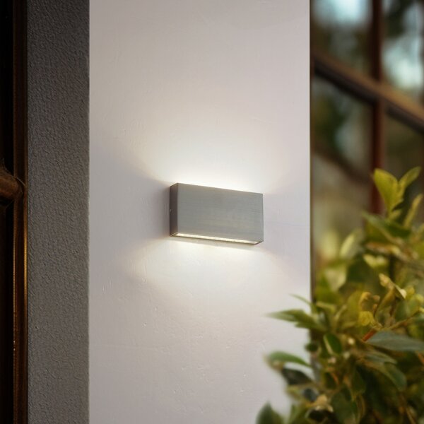 Lindby LED εξωτερική λάμπα τοίχου Jarte, ασημί, μέταλλο, 17cm, IP54, Μεταλλικό, Αλουμίνιο, σύγχρονο