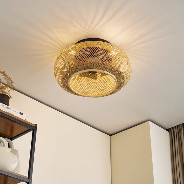 Lucande Ανεμιστήρας οροφής με φως Cordie, DC, αθόρυβος, Ø 53cm, ρυθμιζόμενος, Ξύλου, Σαλόνι / τραπεζαρία, Μπαμπού, Εξοχική κατοικία / Ρουστίκ