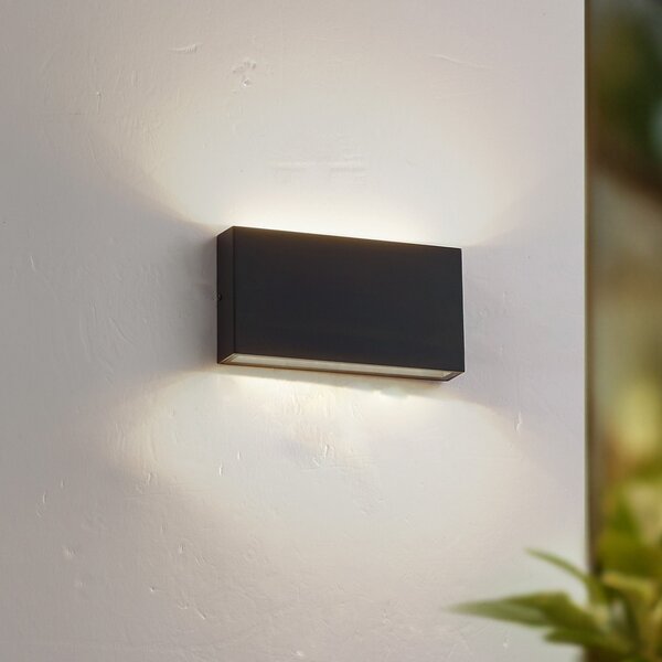 Lindby LED εξωτερική λάμπα τοίχου Jarte, μαύρη, μέταλλο, 17cm, IP54, Μαύρο, Αλουμίνιο, σύγχρονο