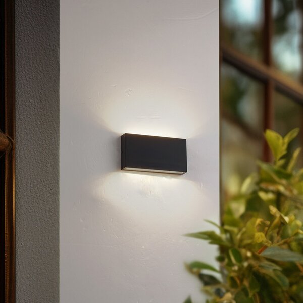 Lindby LED εξωτερική λάμπα τοίχου Jarte, μαύρη, μέταλλο, 17cm, IP54, Μαύρο, Αλουμίνιο, σύγχρονο