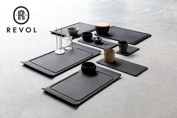 BASALT "MATT SLATE" BURGER PLATE CURVED EDGES 33 33X20X2CM ΣΕΤ 6 τμχ - Espiel