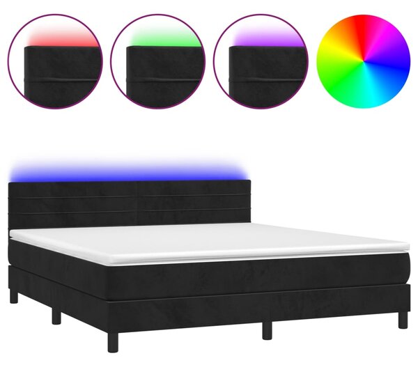 VidaXL Κρεβάτι Boxspring με Στρώμα & LED Μαύρο 160x200 εκ. Βελούδινο