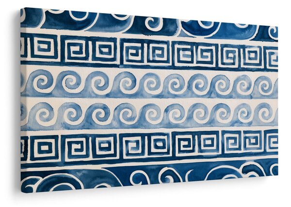 Πίνακας σε καμβά ακουαρέλα με μπλε ελληνικά μοτίβα