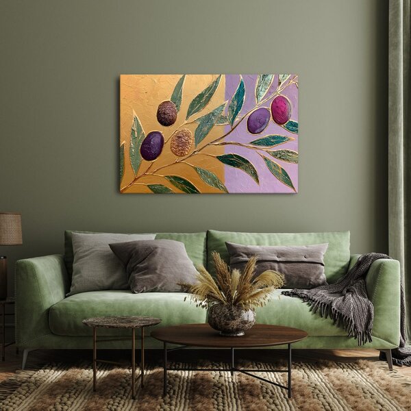 Πίνακας σε καμβά μωβ ελιές σε κλαδί