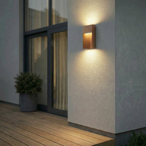 Lucande Εξωτερικός φωτιστικός τοίχου LED Kaholo, καφέ, CCT, IP44, Καφέ / Σκουριάς, Αλουμίνιο, σύγχρονο