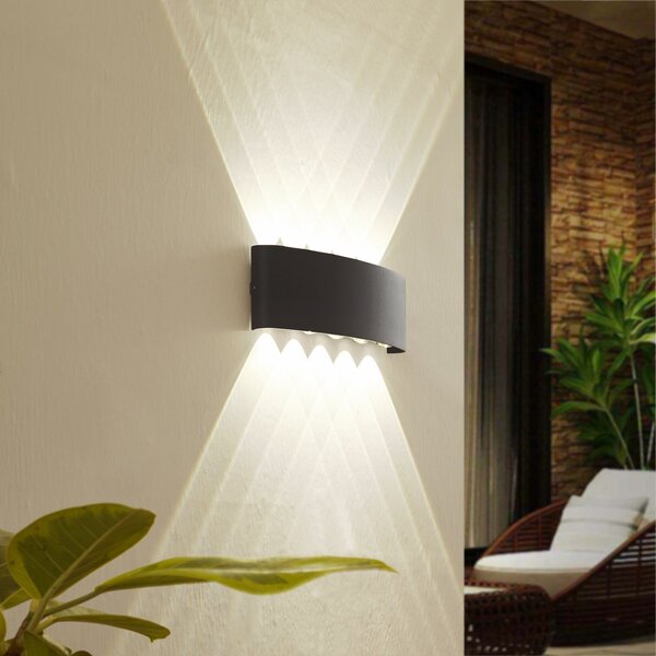 Lindby Εξωτερικός φωτιστικός τοίχου LED Ithan, 5 λάμπες, ανθρακί, 27 cm, Μαύρο, Αλουμίνιο, σύγχρονο
