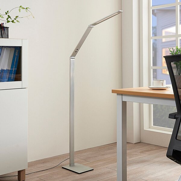 Lucande LED φωτιστικό δαπέδου Nicano, γκρι, μέταλλο, CCT, 125cm, ρυθμιζόμενος, Μεταλλικό, Μελέτη / Γραφείο, Μέταλλο, σύγχρονο, Φως ανάγνωσης