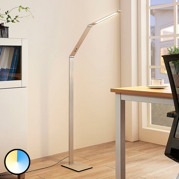Lucande LED φωτιστικό δαπέδου Nicano, γκρι, μέταλλο, CCT, 125cm, ρυθμιζόμενος, Μεταλλικό, Μελέτη / Γραφείο, Μέταλλο, σύγχρονο, Φως ανάγνωσης