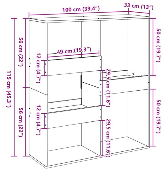 Βιβλιοθήκη/Διαχωριστικό Χώρου 100x33x115 εκ. Επεξ. Ξύλο - Καφέ