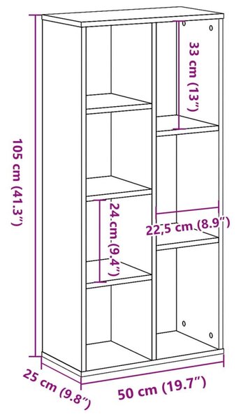 Βιβλιοθήκη Όψη Παλαιού Ξύλου 50x25x105 εκ. Επεξεργασμένο Ξύλο - Καφέ