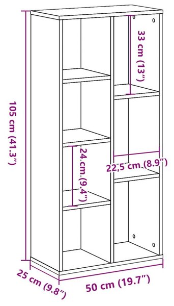 Βιβλιοθήκη Γκρι Σκυροδέματος 50x25x105 εκ. Επεξεργ. Ξύλο - Γκρι