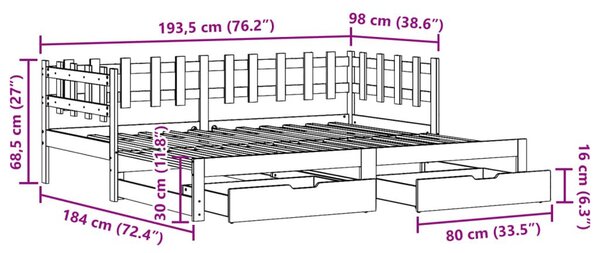 Καναπές Κρεβάτι Συρόμενος Χωρίς Στρώμα 90x190 εκ. & Συρτάρια - Καφέ