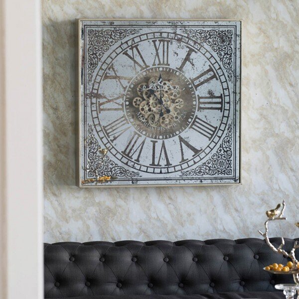 Artekko Artekko Clock Ρολόι Τοίχου με Καθρέφτη MDF Γυαλί Χρυσό Ασημί (81.8x10.2x81.8)cm 38536