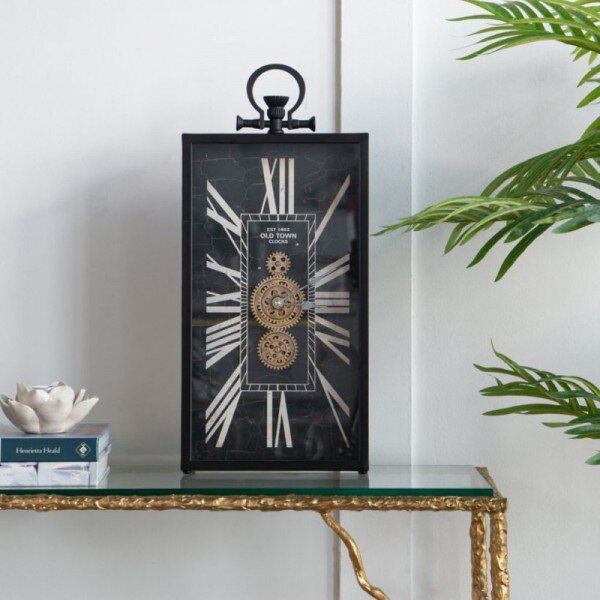 Artekko Artekko Clock Ρολόι Επιτραπέζιο με Μηχανισμό Μέταλλο/Γυαλί Μαύρο/Λευκό (25x8x53)cm 78664-DS