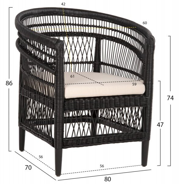 ΠΟΛΥΘΡΟΝΑ MALAWI HM9635.03 ΞΥΛΟ ΜΑΟΝΙ ΜΕ RATTAN ΜΑΥΡΟ-ΛΕΥΚΟ ΜΑΞΙΛΑΡΙ 80x70x86Υεκ