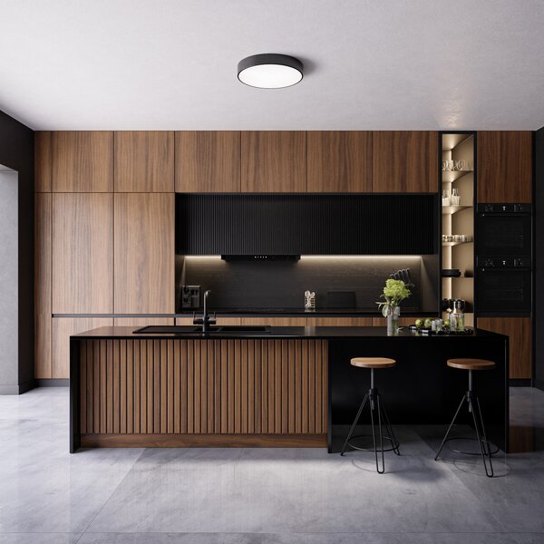 TEMAR LIGHTING Φωτιστικό οροφής Cleo 300, μαύρο, αισθητήρας, IP20, Ø 30 cm, μέταλλο, Μαύρο, Σαλόνι / τραπεζαρία, Μέταλλο, σύγχρονο