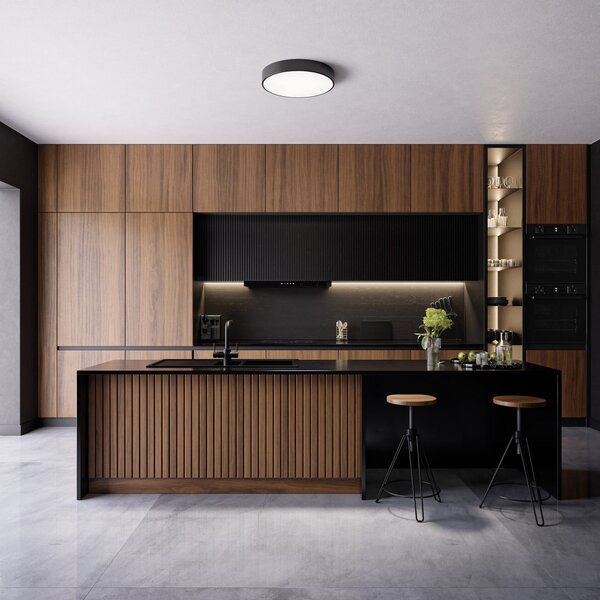 TEMAR LIGHTING Φωτιστικό οροφής Cleo 500, μαύρο, αισθητήρας, IP20, Ø 50 cm, μέταλλο, Μαύρο, Σαλόνι / τραπεζαρία, Μέταλλο, σύγχρονο