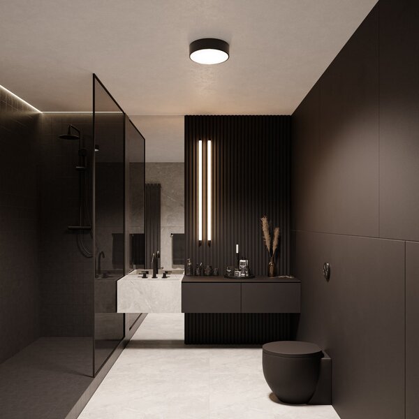 TEMAR LIGHTING Φωτιστικό οροφής Cleo 200, μαύρο, αισθητήρας, IP54, Ø 20 cm, μέταλλο, Μαύρο, Διάδρομος, Μέταλλο, σύγχρονο