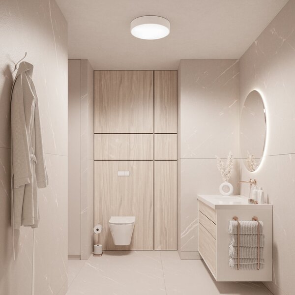 TEMAR LIGHTING Φωτιστικό οροφής Cleo 400, λευκό, αισθητήρας, IP54, Ø 40 cm, μέταλλο, Λευκό, Διάδρομος, Μέταλλο, σύγχρονο