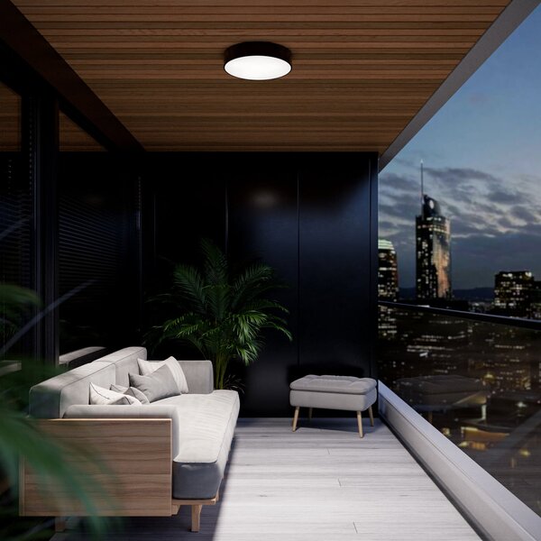 TEMAR LIGHTING Φωτιστικό οροφής Cleo 300, μαύρο, αισθητήρας, IP54, Ø 30 cm, μέταλλο, Μαύρο, Διάδρομος, Μέταλλο, σύγχρονο