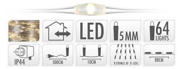 Διακοσμητικός Φωτισμός (AX8702500) με 64 Warm White Micro LED - 5m