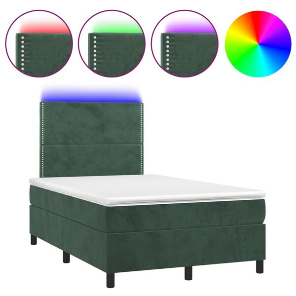 VidaXL Κρεβάτι Boxspring με Στρώμα & LED Σκ. Πράσινο 120x200εκ Βελούδο