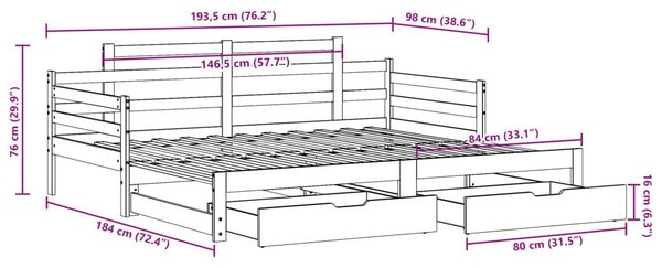 Καναπές Κρεβάτι Συρόμενος Χωρίς Στρώμα 90x190 εκ. & Συρτάρια - Καφέ