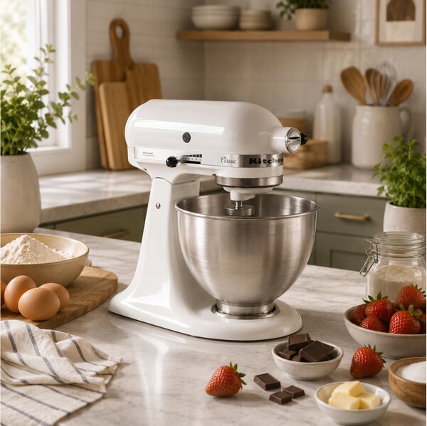 Μίξερ επιτραπέζιο Kitchenaid 5K45SSEWH με ισχύ 275W, 10 ταχύτητες και χωρητικότητα 4.28L - Λευκό