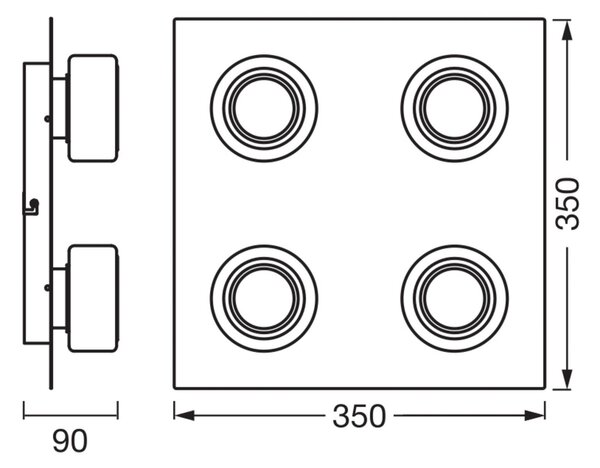 LEDVANCE LED φωτιστικό οροφής Orbis Flame, μαύρο, 4-φωτο, IP44