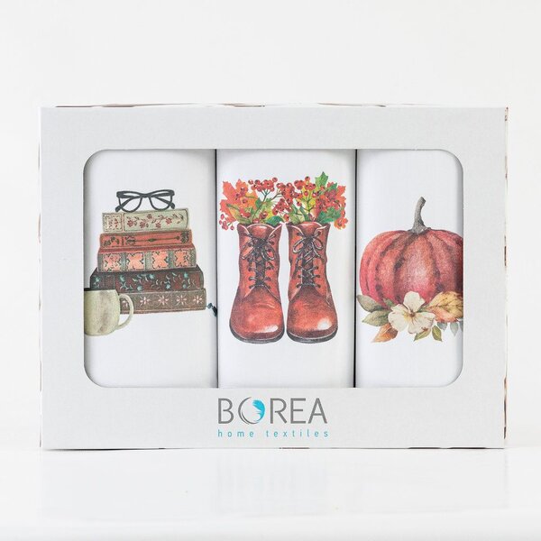 Borea Ποτηρόπανα Κουζίνας Boots Σετ 3ΤΜΧ (3) 50 x 70 cm Λευκό