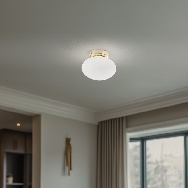 Domiluce Φωτιστικό οροφής Ufo, χρυσό/λευκό, Ø 18 cm, γυαλί, G9, ρυθμιζόμενος, Λευκό, Σαλόνι / τραπεζαρία, Μέταλλο, σύγχρονο