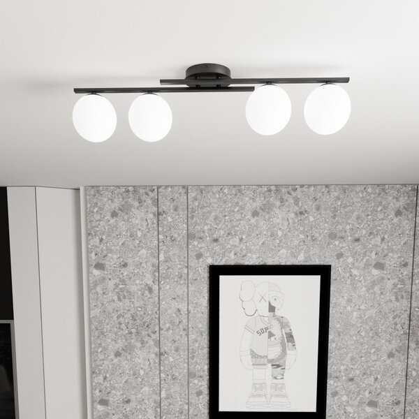 EMIBIG LIGHTING Φωτιστικό οροφής Kairo, μαύρο/οπαλίνα, μήκος 87 cm, 4 φτερά., ρυθμιζόμενος, Μαύρο, Σαλόνι / τραπεζαρία, Μέταλλο, σύγχρονο