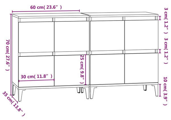 VidaXL Ντουλάπια 2 τεμ. Καπνιστή Δρυς 60x35x70 εκ. Επεξεργασμένο Ξύλο