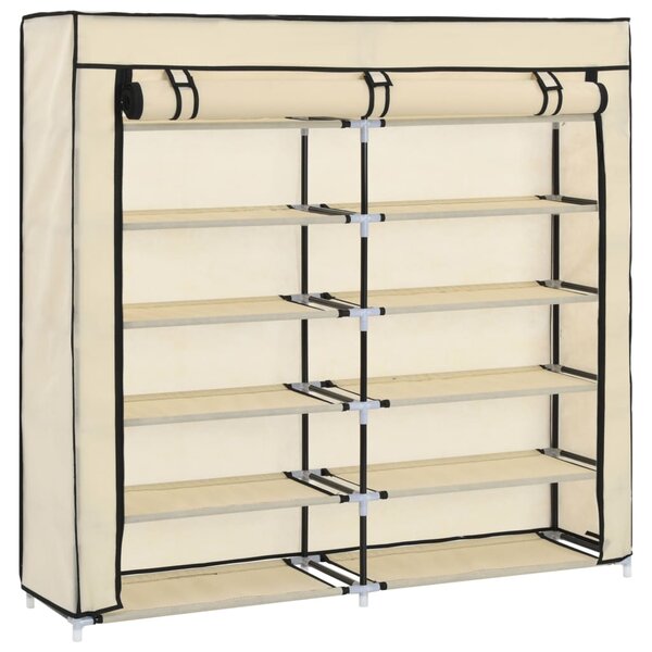 282433 vidaXL Shoe Cabinet with Cover Cream 115x28x110 cm Fabric