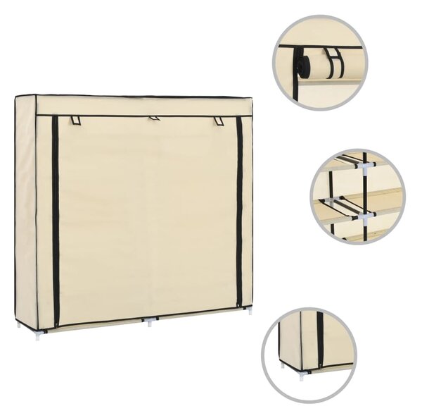 282433 vidaXL Shoe Cabinet with Cover Cream 115x28x110 cm Fabric