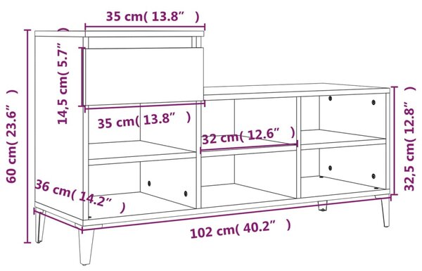 VidaXL Παπουτσοθήκη Καφέ Δρυς 102x36x60 εκ. από Επεξεργασμένο Ξύλο