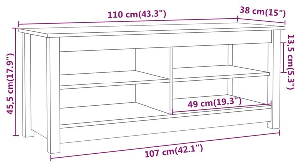 VidaXL Παπουτσοθήκη Μελί 110x38x45,5 εκ. από Μασίφ Ξύλο Πεύκου