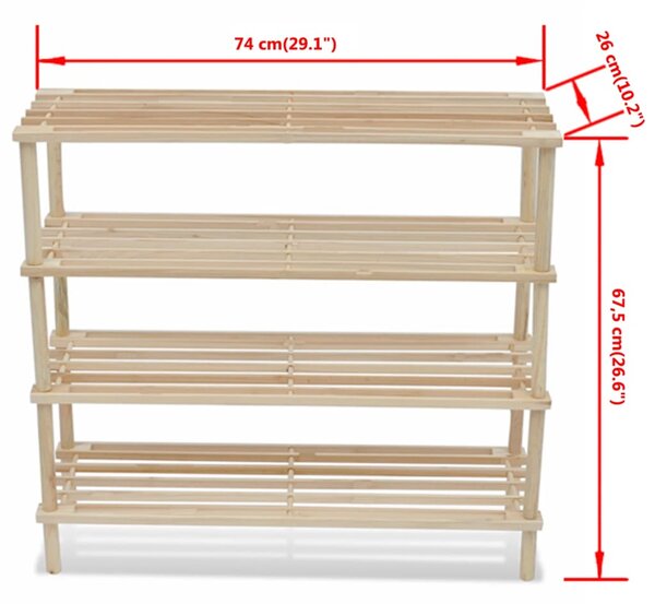VidaXL Παπουτσοθήκες με 4 Ράφια 2 τεμ. από Μασίφ Ξύλο Ευκαλύπτου