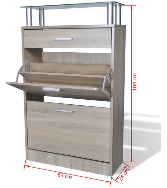 VidaXL Παπουτσοθήκη με Συρτάρι & Επάνω Γυάλινο Ράφι Δρύινη Όψη Ξύλινη