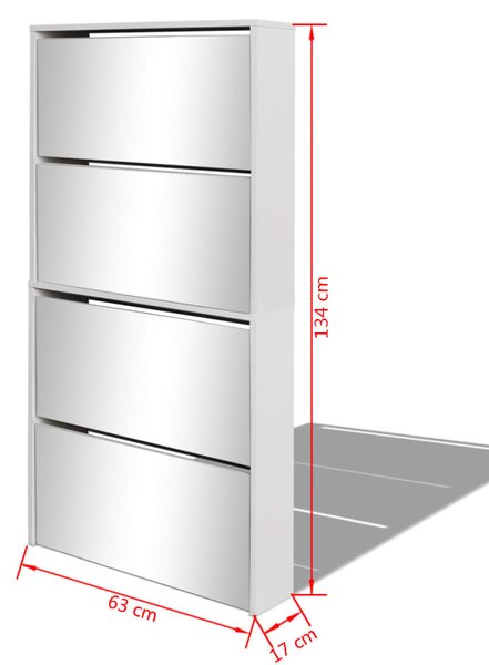 VidaXL Παπουτσοθήκη Καθρέφτης 4 Επιπέδων Λευκή 63 x 17 x 134 εκ
